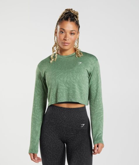 Koszulki Gymshark Adapt Animal Seamless Long Sleeve Top Damskie Zielone | PL 745BKG